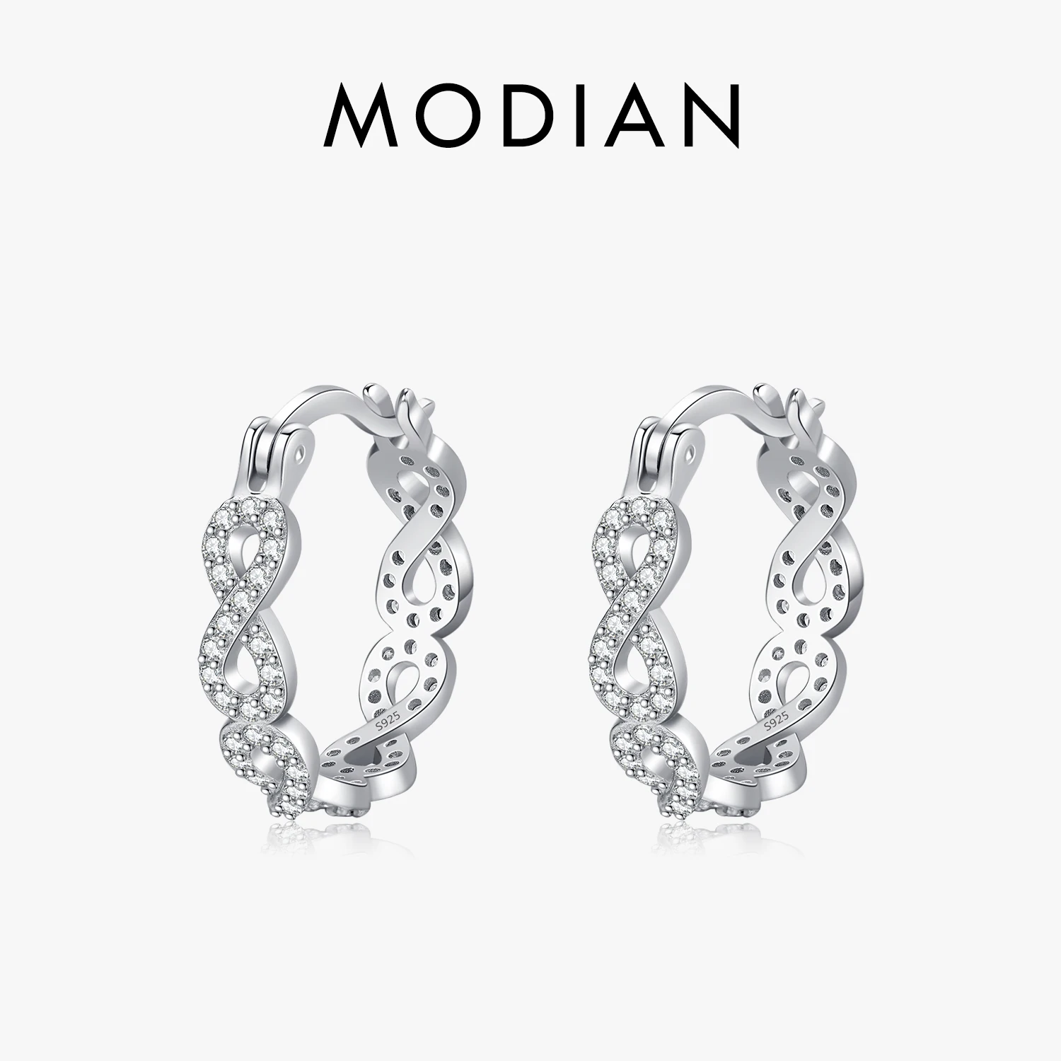 MODIAN Solid 925 Sterling Silver Infinite Love Sparkling CZ Hoop Earrings Original Design For Women Wedding Fine Jewelry Gifts