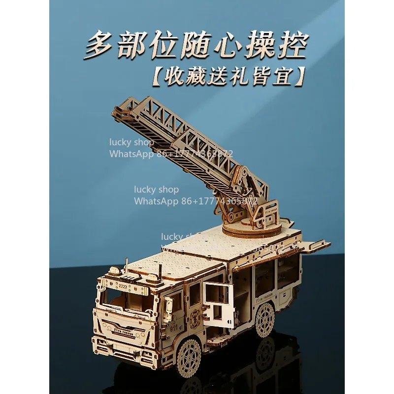 Vintage Wooden Fire Truck 3D Model Kids Learning Craft Unique Birthday Gift for Little Boys