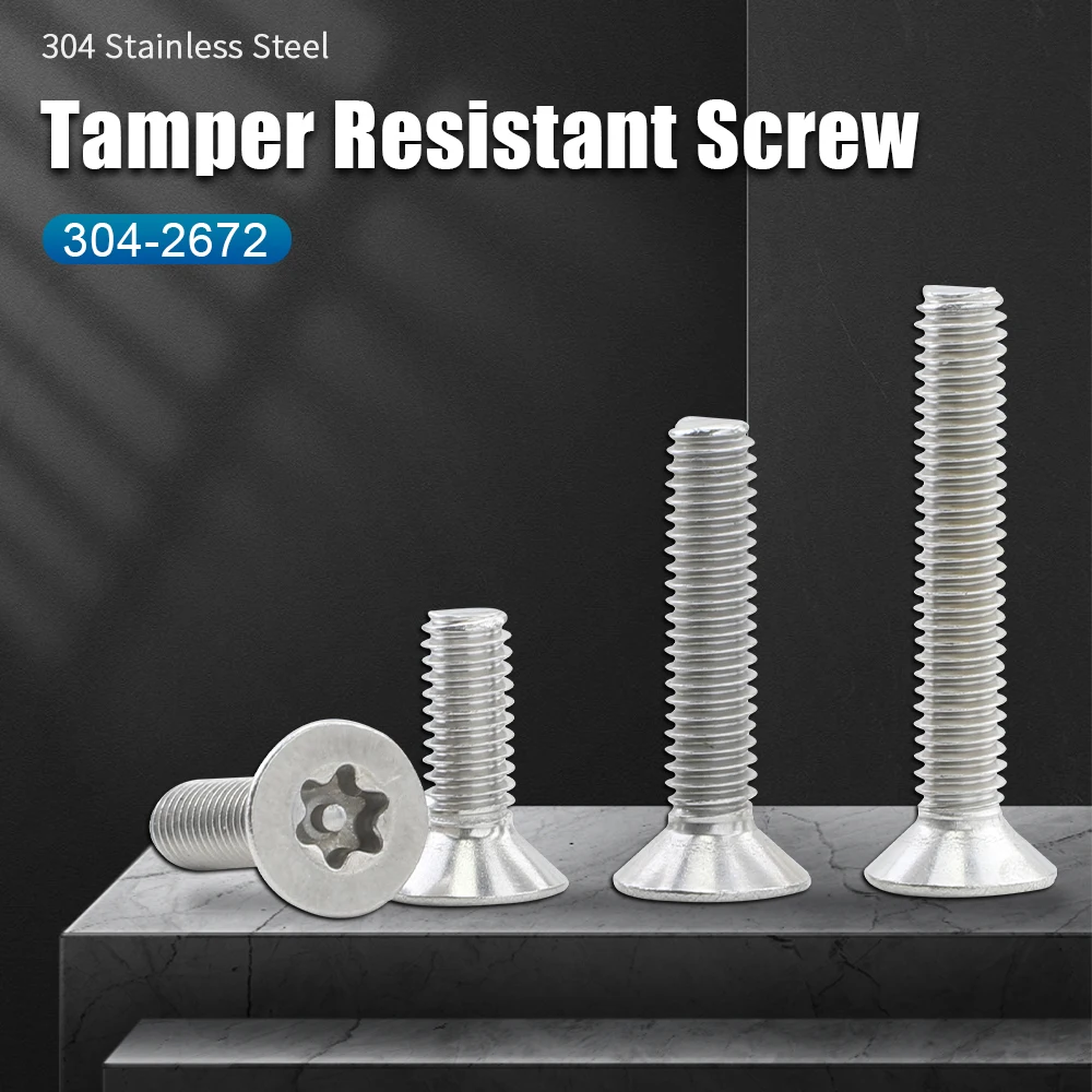 NINDEJIN Pin-in Torx Flat Head Security Screw 304 Stainless steel M2 M3 M4 M5 M6 M8 Star Drive Tamper-proof Anti Theft Screw