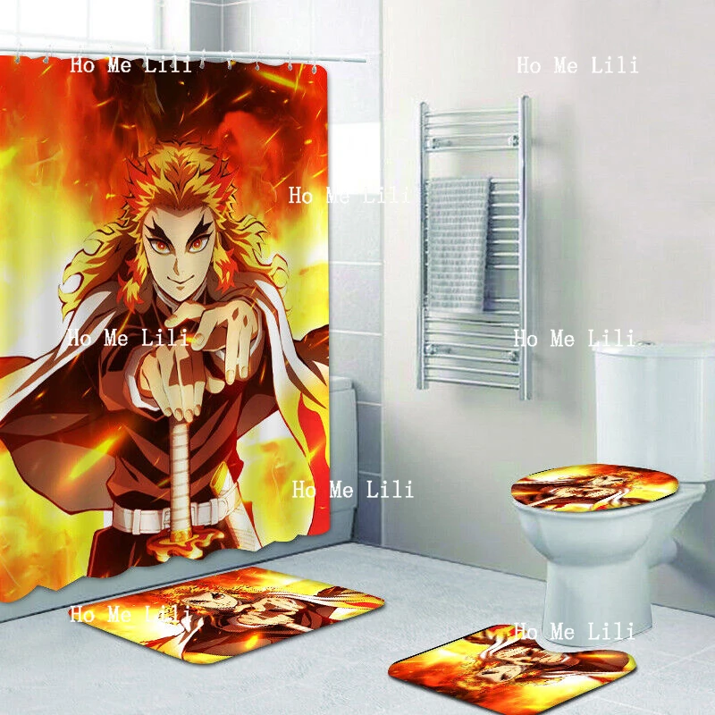 Sun Slayer Bathroom Shower Curtain Bath Mat Floor Rug Toilet Cover