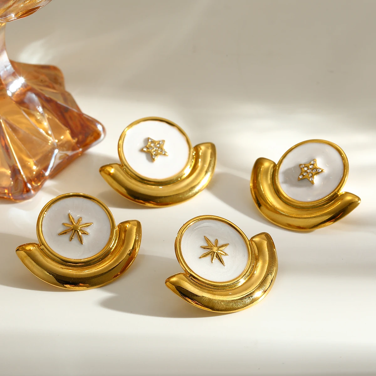 

Elegant Pentagram Stud Earrings Roman Style 18K Gold Plated with Rhinestones 304 Stainless Steel Earrings Fashion Jewelry Gifts
