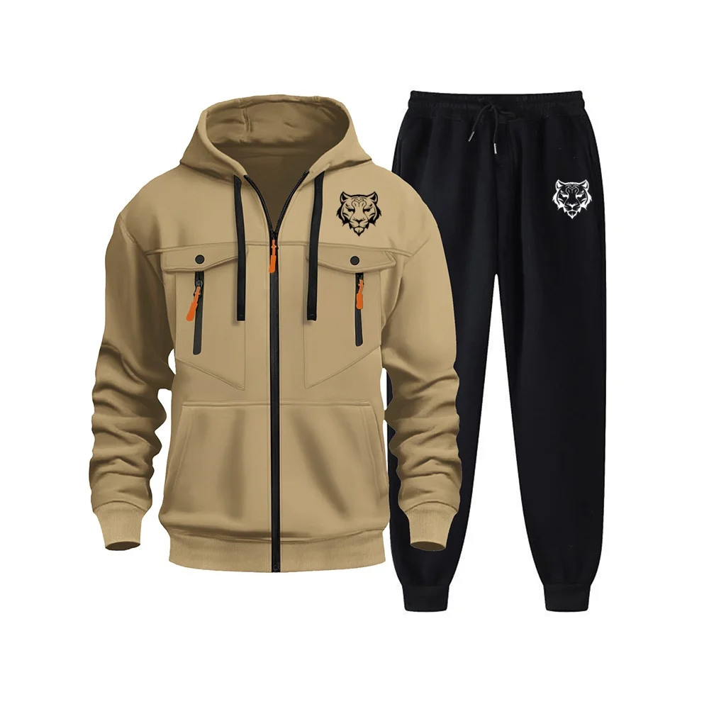 

Sportswear hoodie, unique tiger head printed sportswear set, sportswear hoodie + pants two-piece set