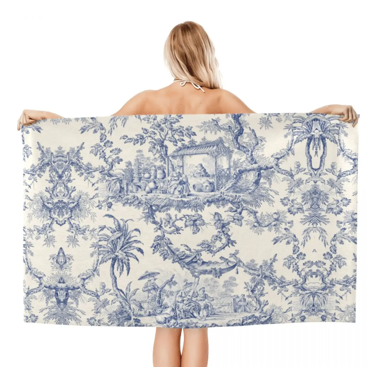 Custom Toile De Jouy Patterns Bath Beach Towel Microfiber French Motif Pool Towels