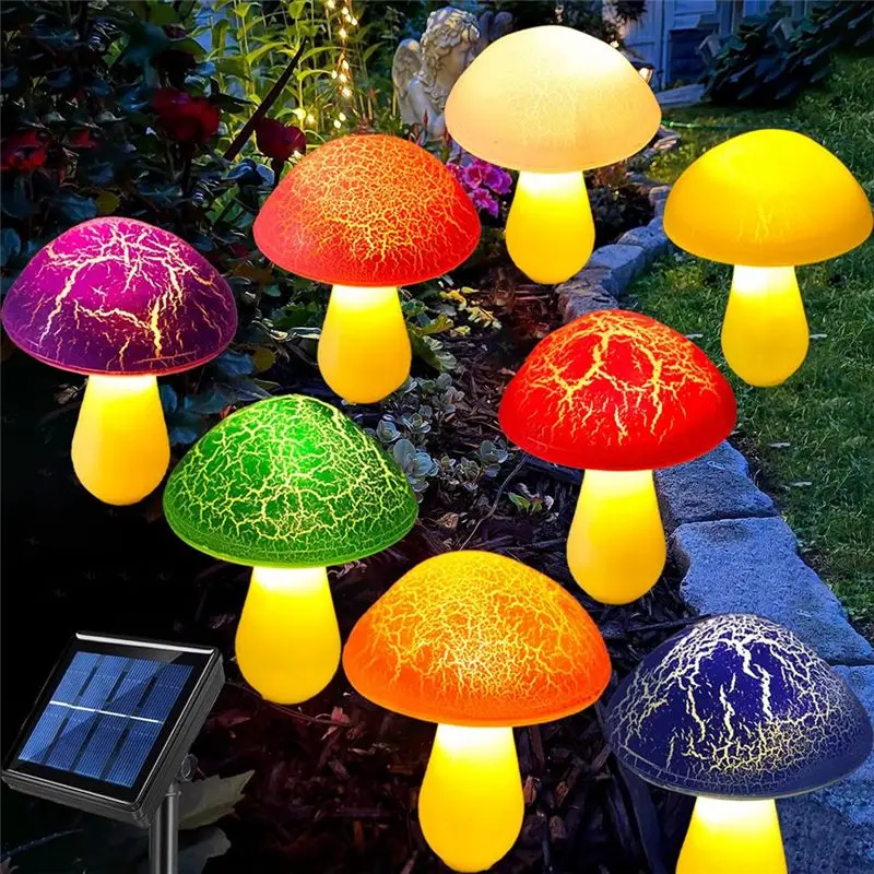 AA94-8-Pack Cracked Mushrooms Lights For Garden Decor, Solar Mushroom Lights Outdoor Decor, Whimsical Yard Art For Yard