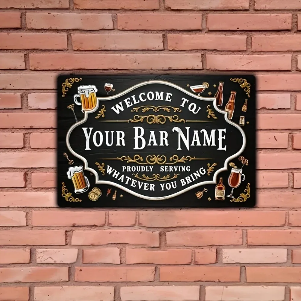 CIFbuy 1pc Customizable Vintage Iron Plaque 8x12in Welcome Words Hanging Wall Ornament Home Bar Holiday Decor Only Decoration