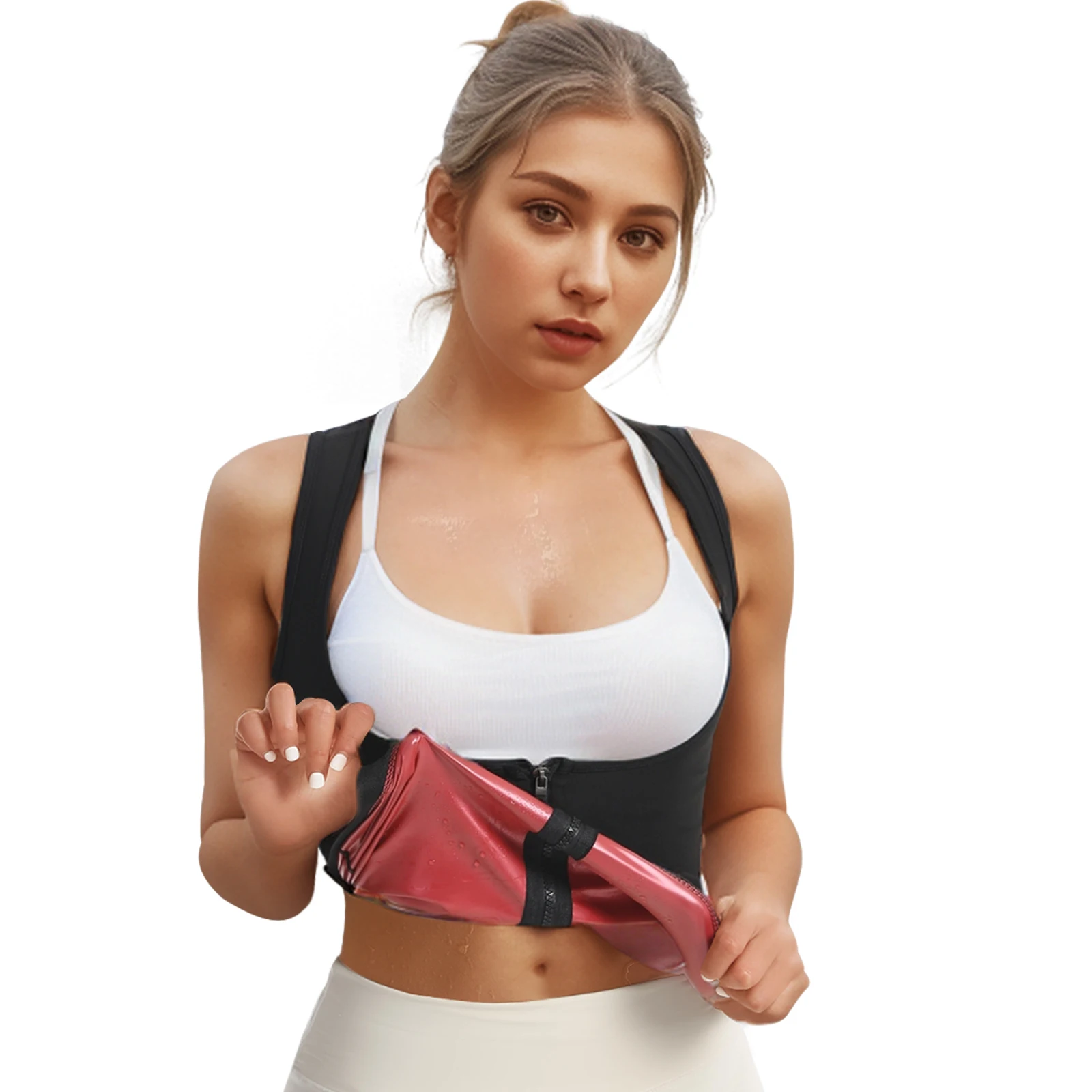 Women's Zipper Sauna Suit Sweatshirt Vest Sports Fitness Shapewear