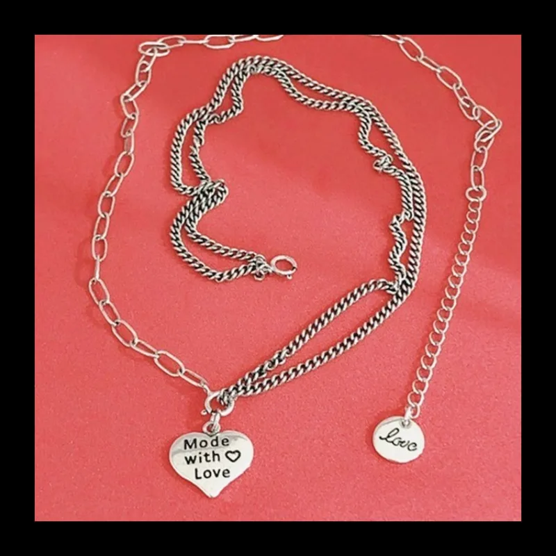 Collar de plata tailandesa Vintage para mujer, colgante de cadena de clavícula con múltiples alfabeto en forma de amor a la moda Ins, joyería