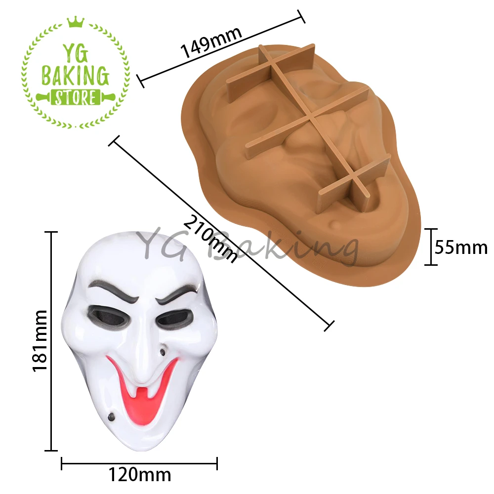 Dorica 3D Halloween Skull/Clown Mask Design Chocolate Silicone Mould DIY Smash Candy Mousse Mold Cake Decorating Tools Bakeware