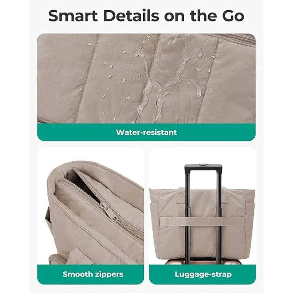 Large Capacity Women's Tote Bag Water-resistant Casual Puffy Handbag Multiple Pockets Versatile Commuting Bags for School Office