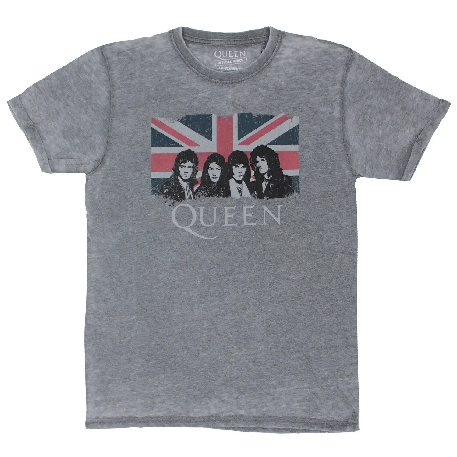 Men'S Queen Vintage Union Jack Burnout T Shirt Small Charcoal