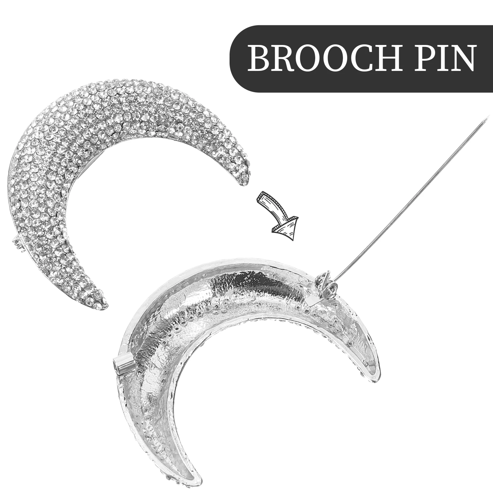 

Stylish Moon Alloy Lapel Pin Brooch Women Clothes Scarf Hat Anti Exposure Rhinestone Fashion Silver Metal Backpack Ornament