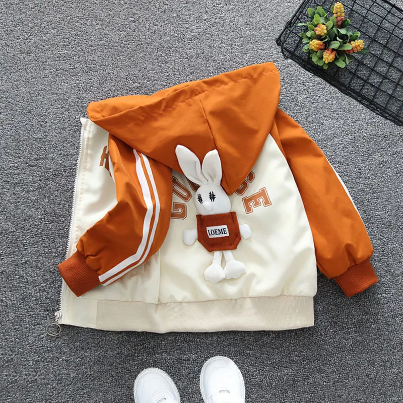 Autumn Baby Girls Jacket Fashion Rabbit Windbreaker Outerwear Hooded Girls Coat Birthday Gifts 1 2 3 4 5 6 Years Kids Clothes