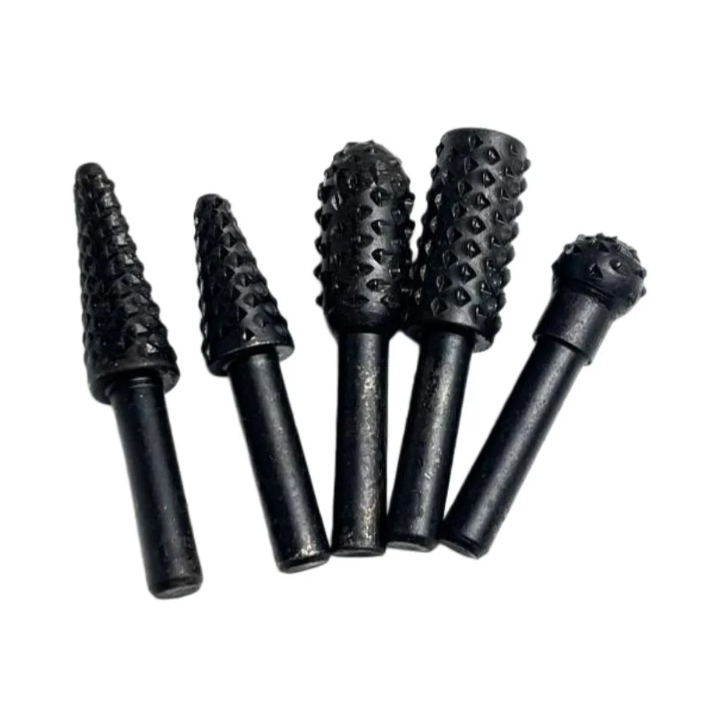 Rotary File Kit for Wood Carvers with Five Distinct Burr Shapes Including Small Large Cone Cylindrical Round and Oval
