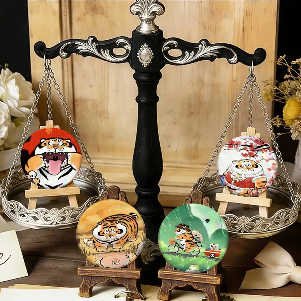 Anime Fat Tiger Badges 25 32 44 58 75 Mm Round Cosplay Pin Bag Decor Friends Gifts Brooch Souvenir view 3