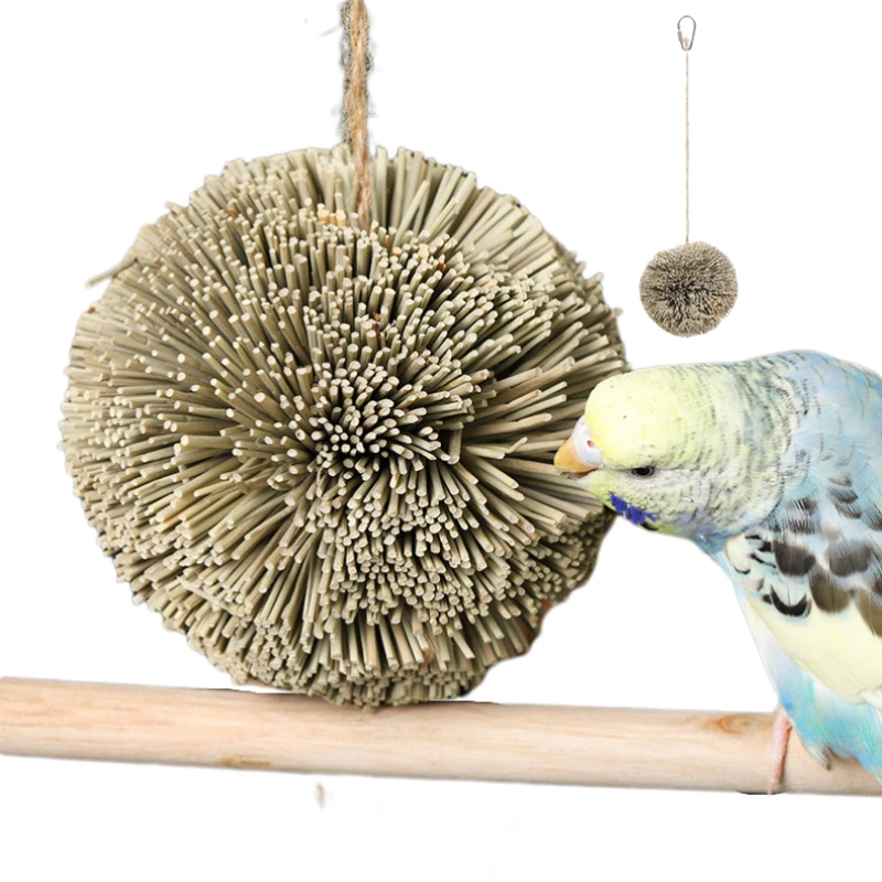 Parrot Chewing Toy Natural Grass Ball Chew Shred Foraging Bird Cage Accessories For Parakeet Parrotlet Lovebird Budgies