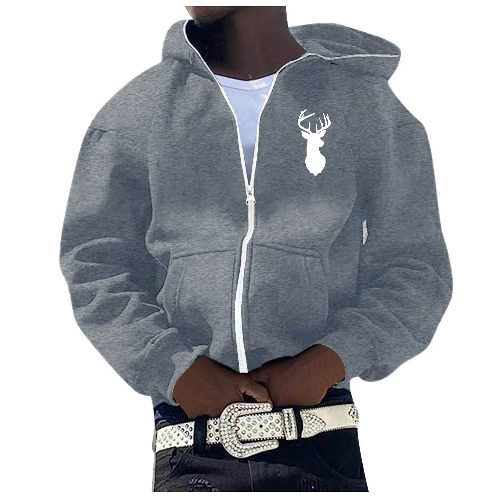 Men's Sportswear Personalized Gothic Zipper Street Wear New Fashion Hoodie Y2K Harajuku Hip Hop Reindeer Printed Hoodies