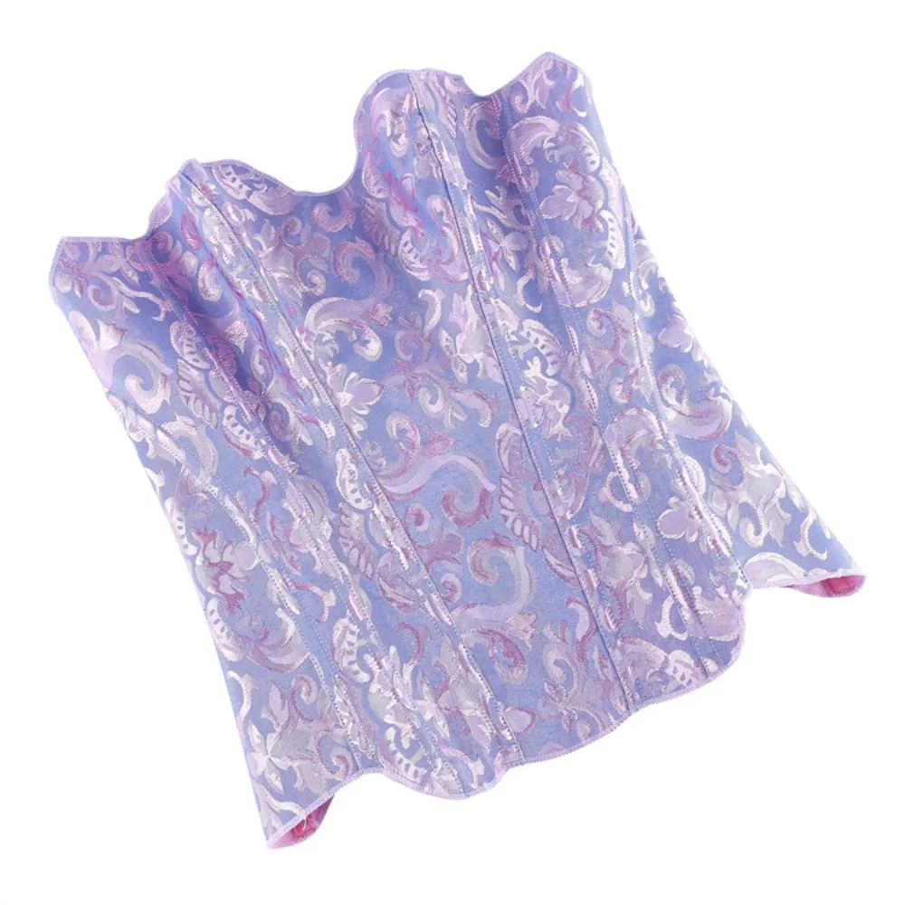 Women Plus Size Sexy Corset Bustier Top Jacquard Vintage Flower Print Lingerie Corselet Lace Up Korsett Pink Blue Overbust - view 4
