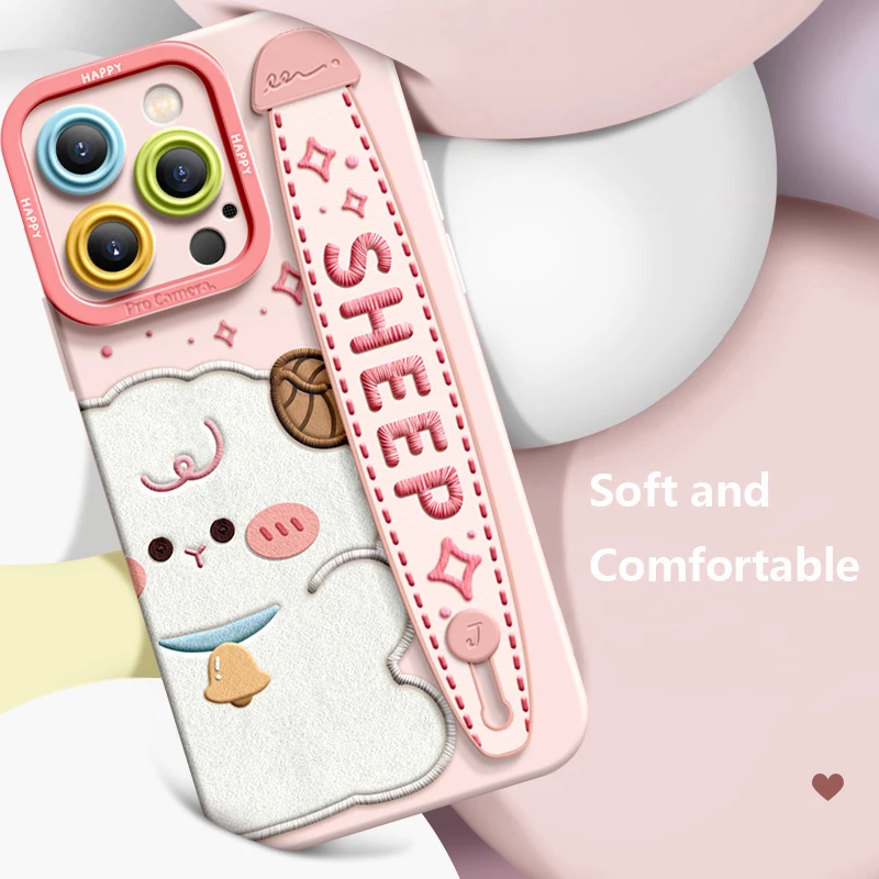 Deluxe Wrist Band Bracket Applicable For iphone 15 14 13 12 11 Pro Max X XR Xs Soft Silicone Cell Phone Case Wave Bear
