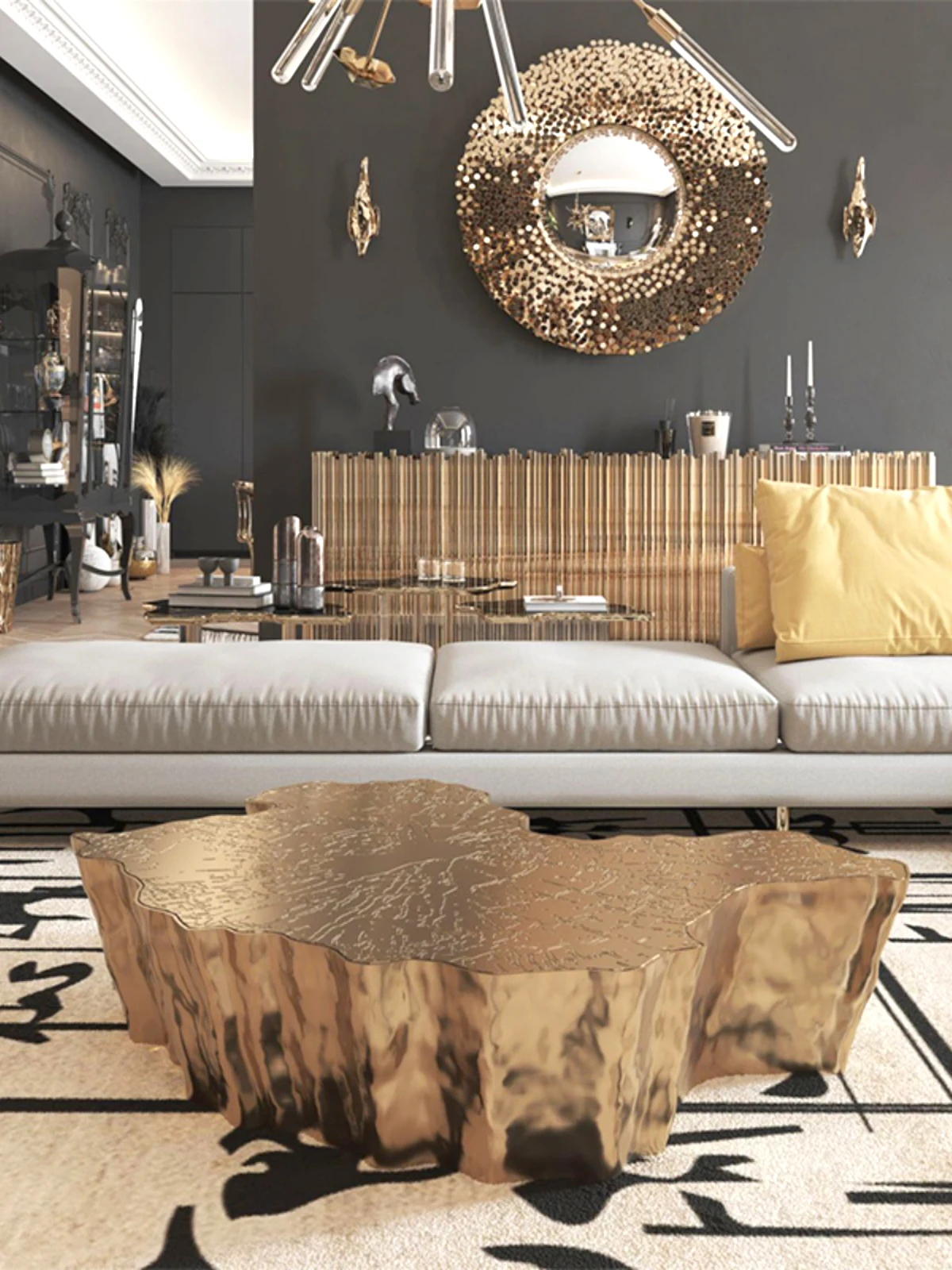 Light luxury stainless steel tree root coffee table image 3