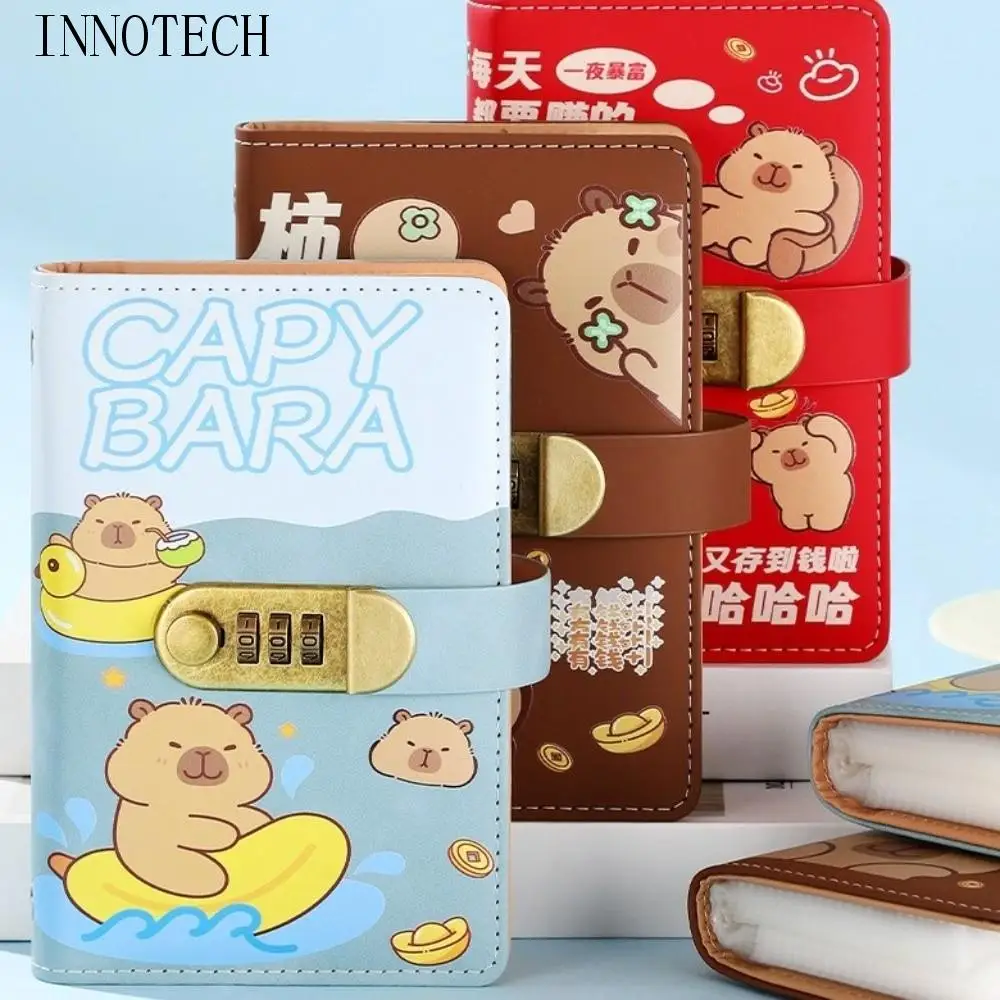 

Мультяшная капибара, экономия денег, папка с паролем, 100 листов, органайзер-планировщик A6, бюджетная папка из искусственной кожи с замком