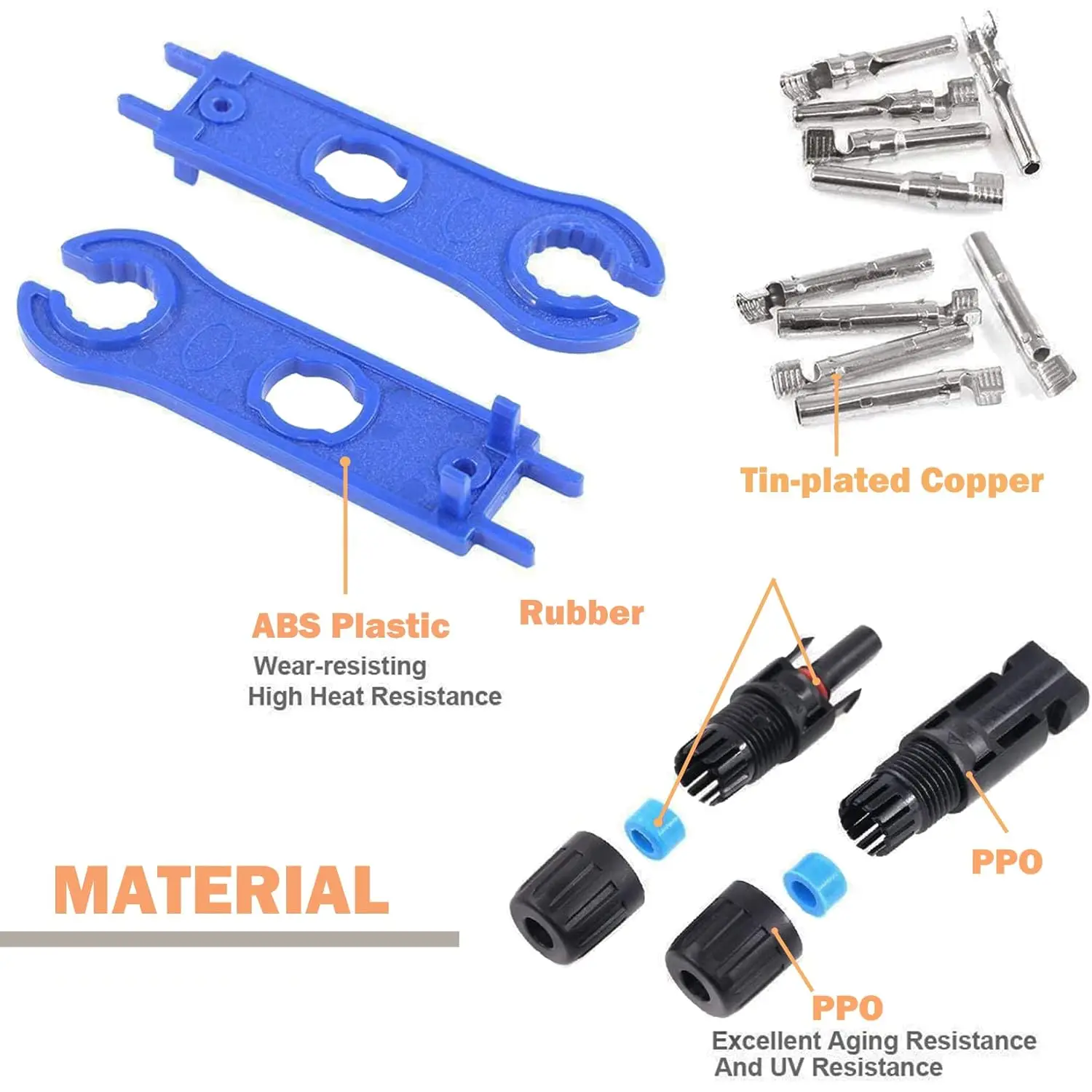 5pairs Solar Panel Connectors IP67 Waterproof Solar Cable Connectors 1000V 30A Male/Female Plug with 2PCS Spanners