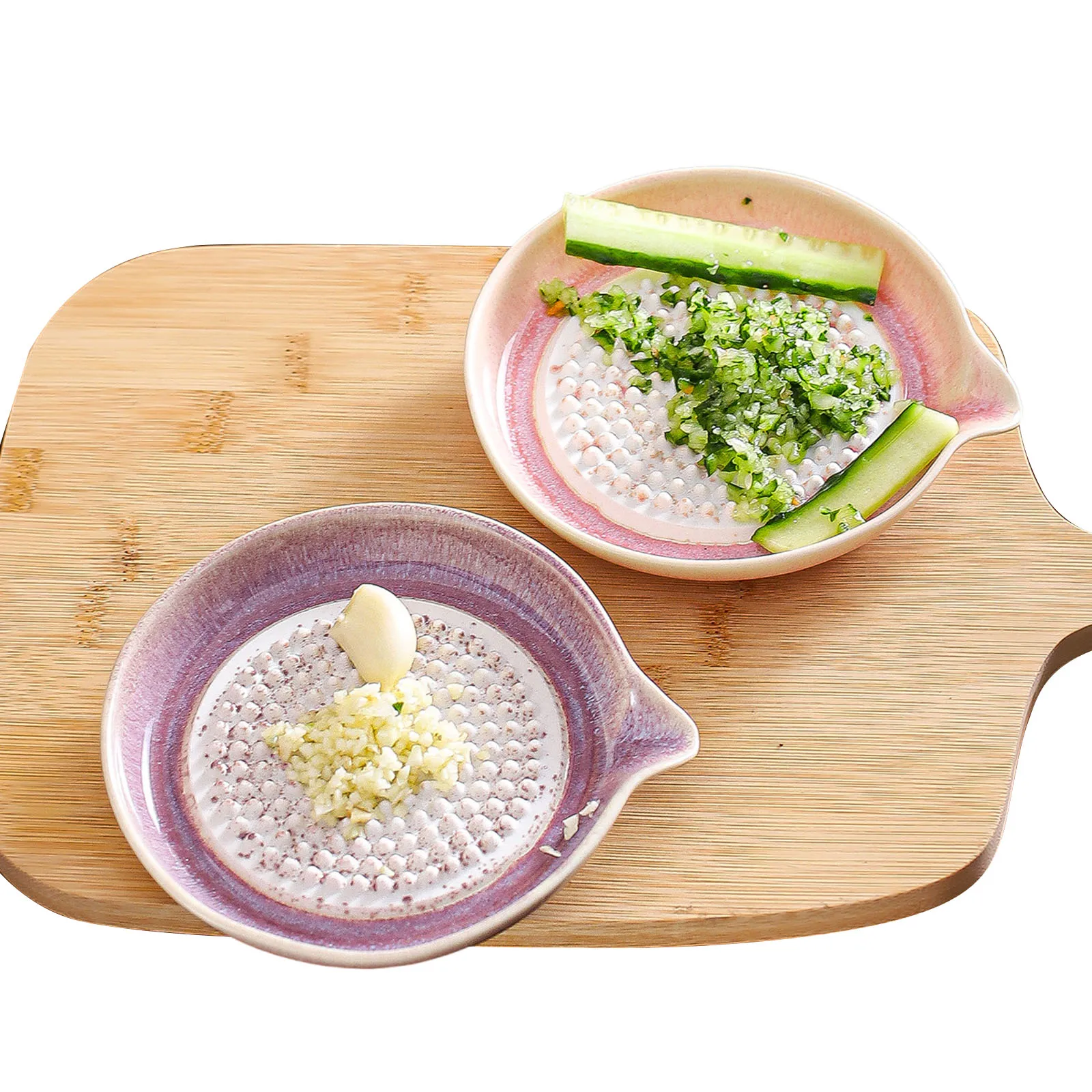 Handheld Grinding Dish with Spout Household Ceramic Grinding Disc Reusable Garlic Mincer Tray for Fine Paste Garlic Wasabi