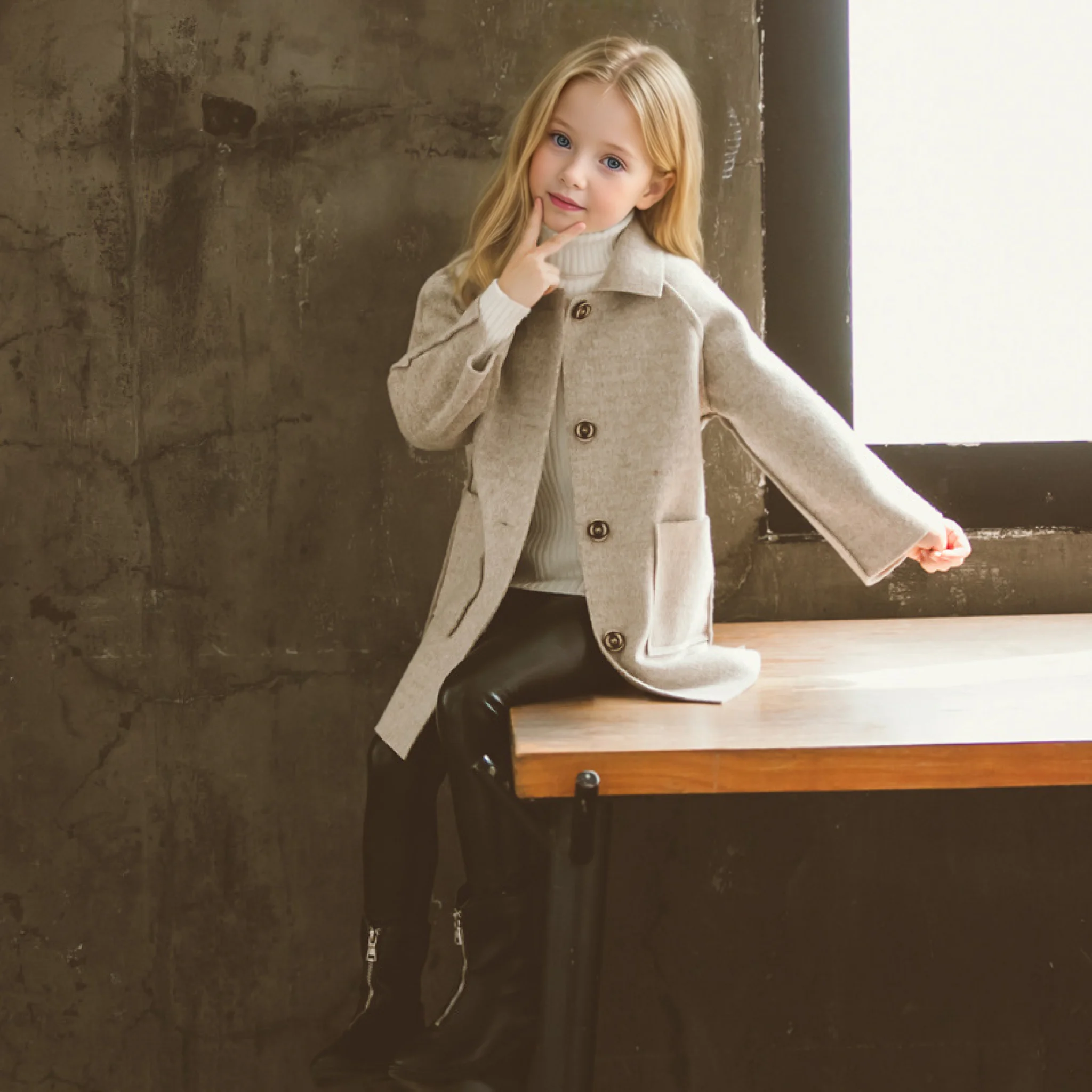 

Шерстяное пальто для детей-подростков, школьная детская ветрозащитная уличная куртка, От 4 до 13 лет, милое рождественское зимнее теплое шерстяное пальто для девочек