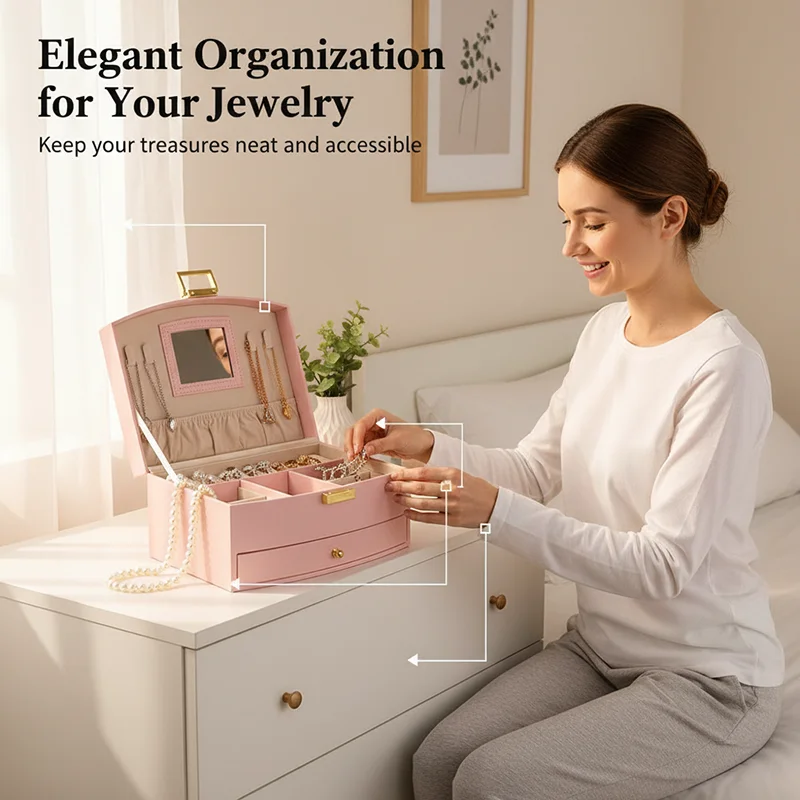 

Ручная роскошная шкатулка для драгоценностей, многослойная шкатулка для хранения ящиков, используемая для классификации и хранения колец, сережек, ожерелий.