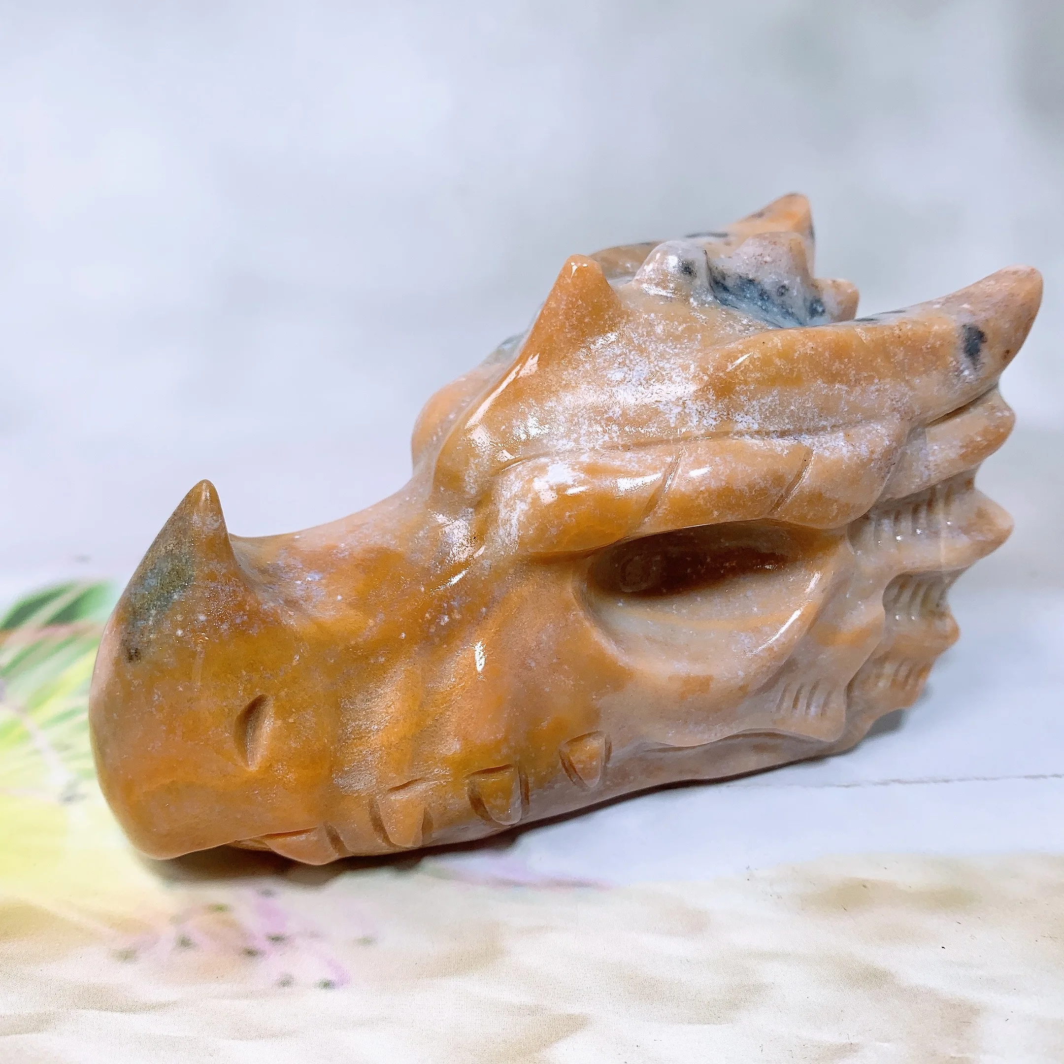 Natural ocean jasper dragon head Crystal skull Dragon head Skull carving Crystal carving Home decoration Big dragon head