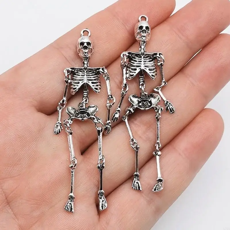 57QA DIY-Anhänger aus Legierung mit Vintage-Skelett-Design, perfekte Halloween-Totenkopf-Dekoration für Mottopartys und – Detail 4