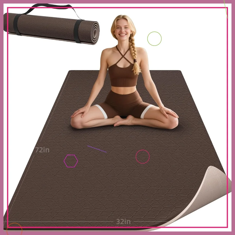 

72"x32"x0.4" Thick Yoga Mat, 10mm Non-Slip Exercise Mat with Carry Strap for Yoga Pilates Floor Workouts