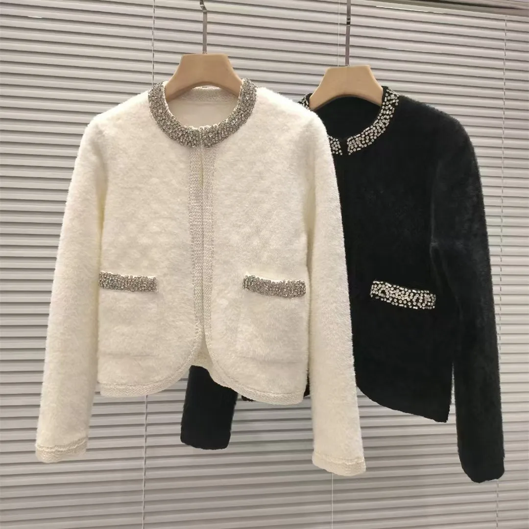 

Ele Heavy-Du Long Sve Women's Open Cardigan Outerwear Premium Edition European Sle ort Coat Sweet Sle round Ne