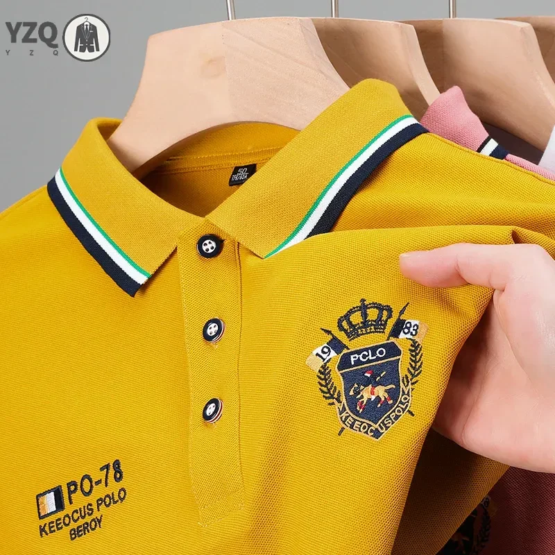 New Men's Business Casual Short Sleeved Shirt Embroidered Solid Color Polo Shirt Fashion Breathable Comfortable Versatile Top