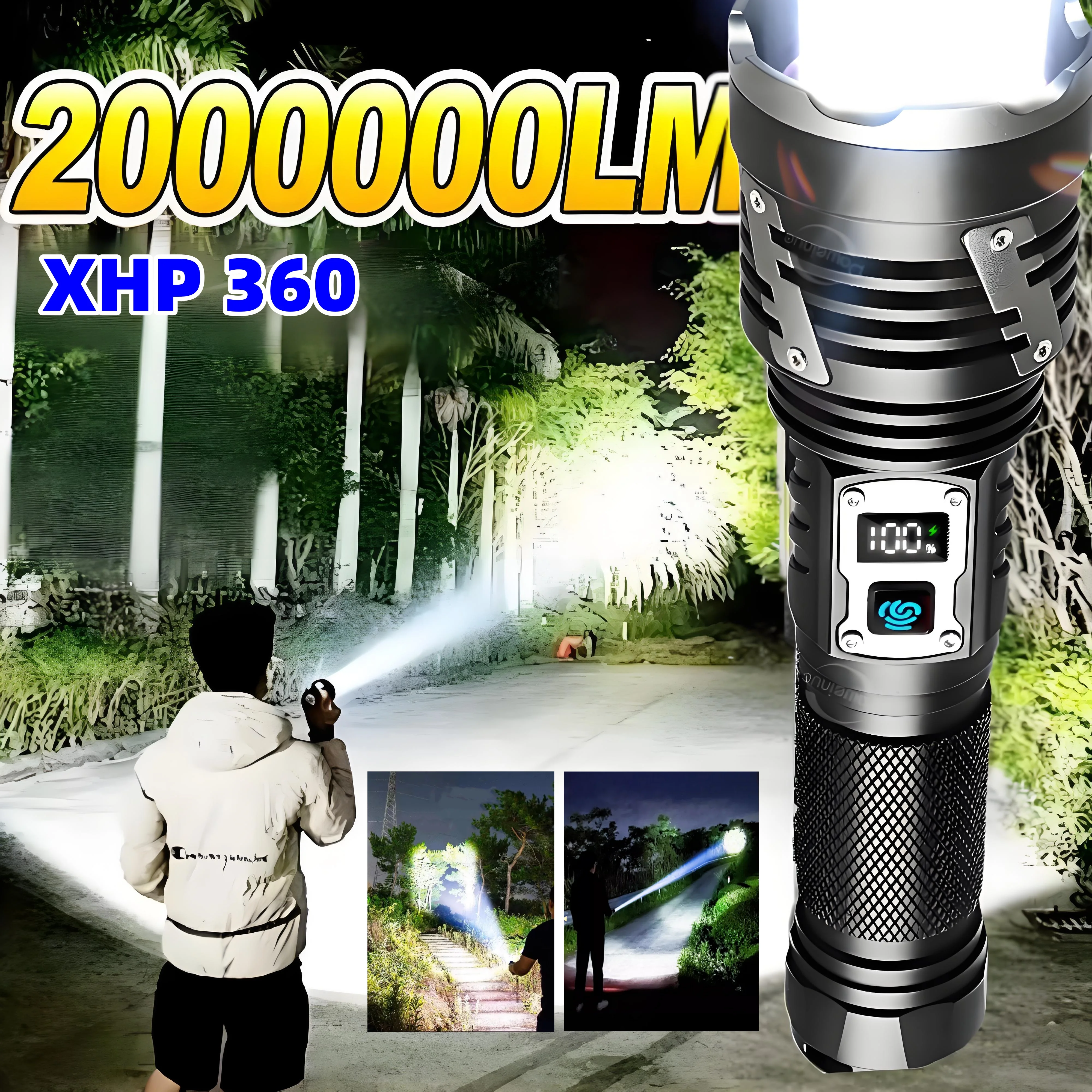 2000000LM أقوى XHP360 مصباح ليد جيب عالية الطاقة قابلة للشحن التكتيكية فلاش مصباح مصباح شعلة التخييم الصيد فانوس