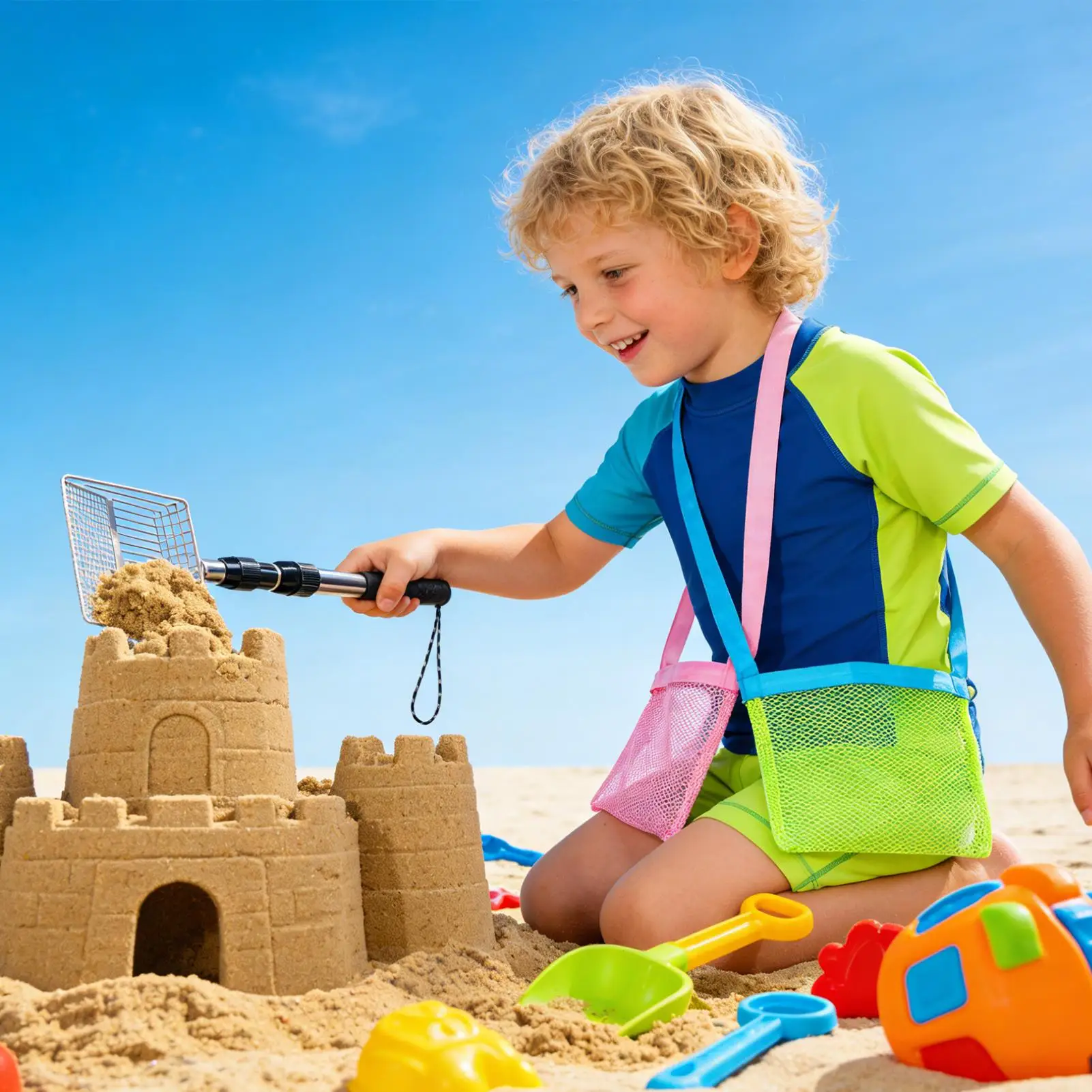 

Sand Sifter Extendable Beach Scooper with Seashell Bags Sand Filter Scoop for Beachcombers Kids Teens Adults Parents Seniors