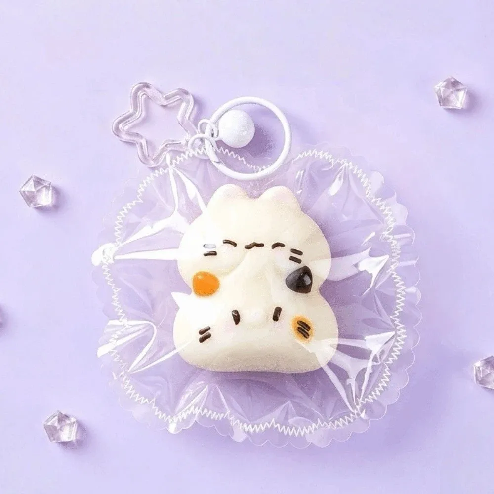 Sweet Kitty Cat Shape Squeeze Keychain Food-Grade Silicone Edge-Stitching Style Squishy Pendant Soft Fidget Bag Decoration