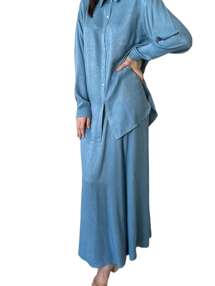 Ramadan Two Piece Sets Shirt &Pants Women Muslim Suits Shirt Blouse Musulman Ensembles Moroccan Kaftan Islamic Dress Sets