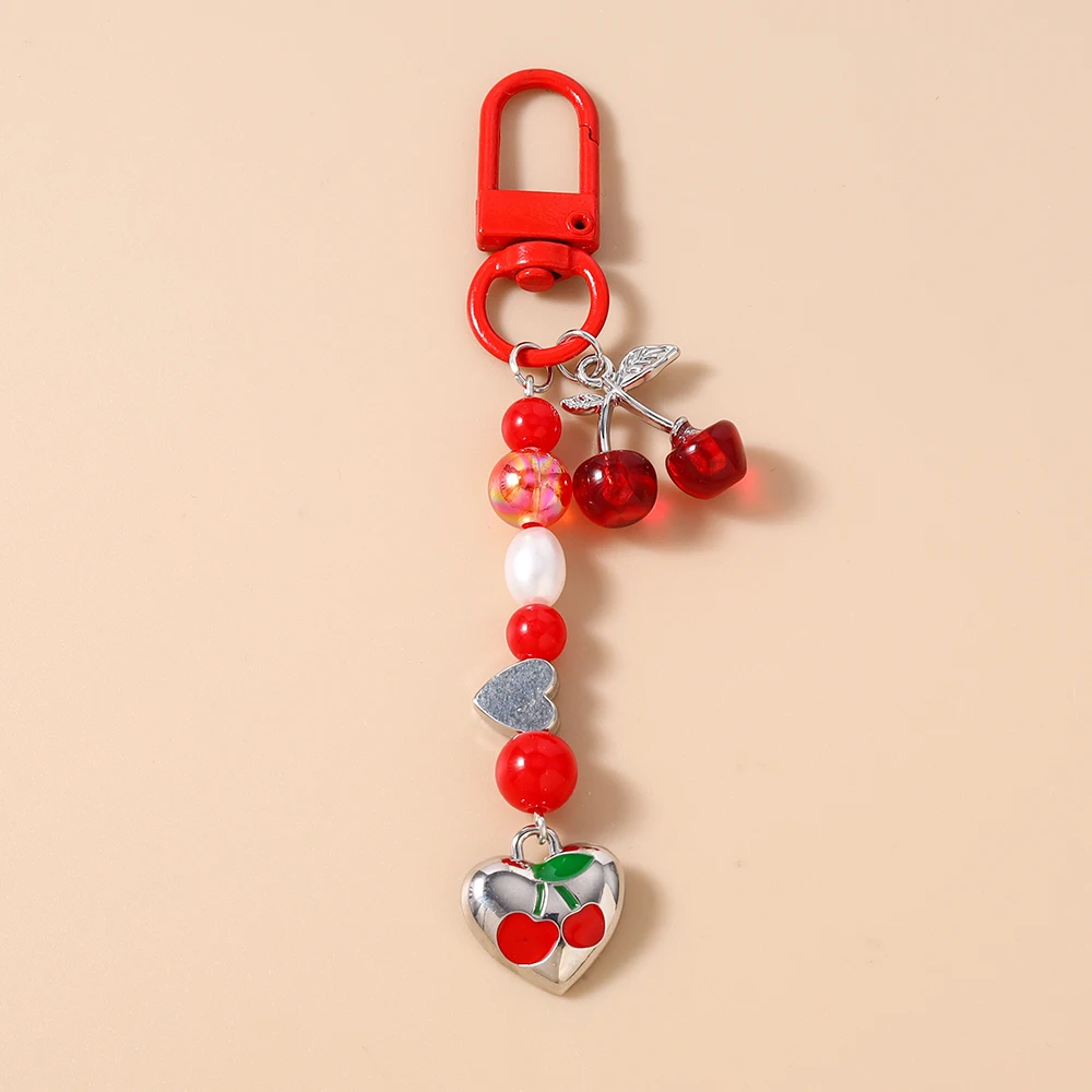 かわいいクリスタルチェリーキーホルダー女性女の子ビーズキーリングペンダントハンドバッグの装飾 DIY キーチェーンジュエリーギフト