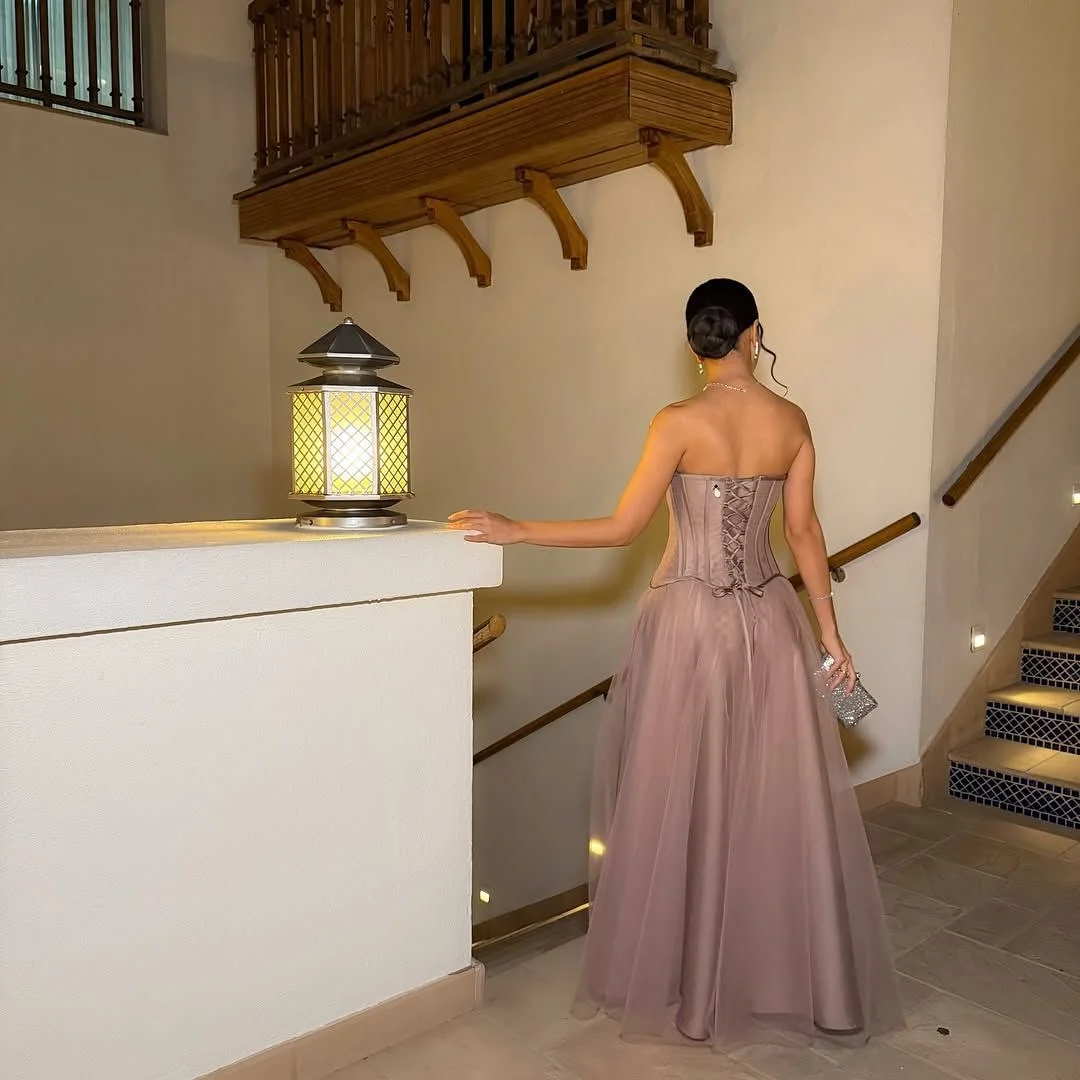 MD New Customized Ruched Sleeveless Elegant Evening Dresses For Special Occasion Satin Back Lace-up A-Line Tulle Prom Dress 2025