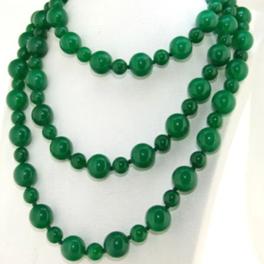 Fashion green natural stone round chalcedony 8-12mm chalcedony vintage jades diy long chain necklace jewelry making 50inch