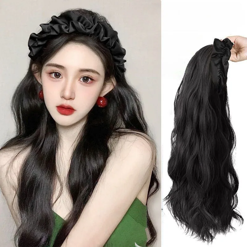 Wig Women\'s Long Hair U-shaped Half Head Cover Cloud Hair Hoop Large Wave Integrated Wig Head Cover