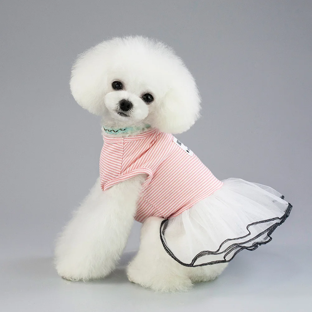 

1Pcs Spring Summer Striped Dog Skirt Pink Size M Puppy Clothes Outdoor Walking Photo Skirt Pets Clothes Pets Stripe Dress