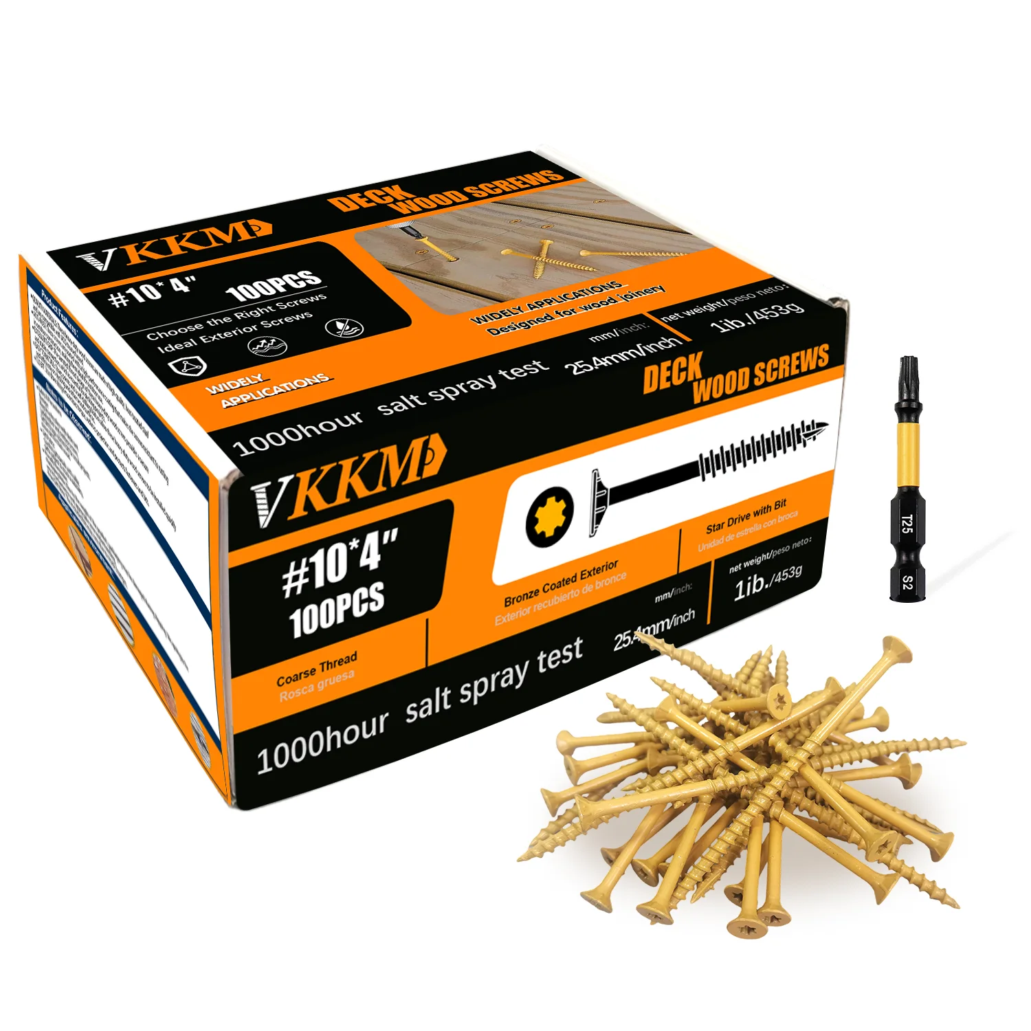 

VKKM Deck Screws 4 inch, Wood Screws #10 x 4",100PCS, Rust Resistant Tan Epoxy Coated, T25 Torx Drive, T25 Bit Inclouded