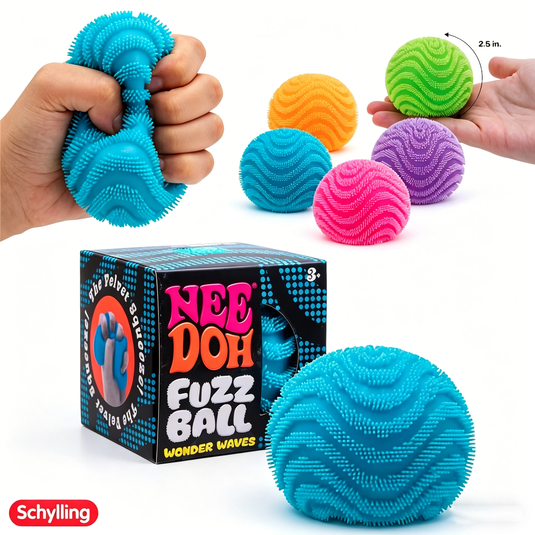 Schylling NeeDoh Fuzz Ball Serie Spaßiger Weicher Stressabbau-Ball Sensorisches Fidget-Spielzeug Schreibtisch-Deko Geschenk