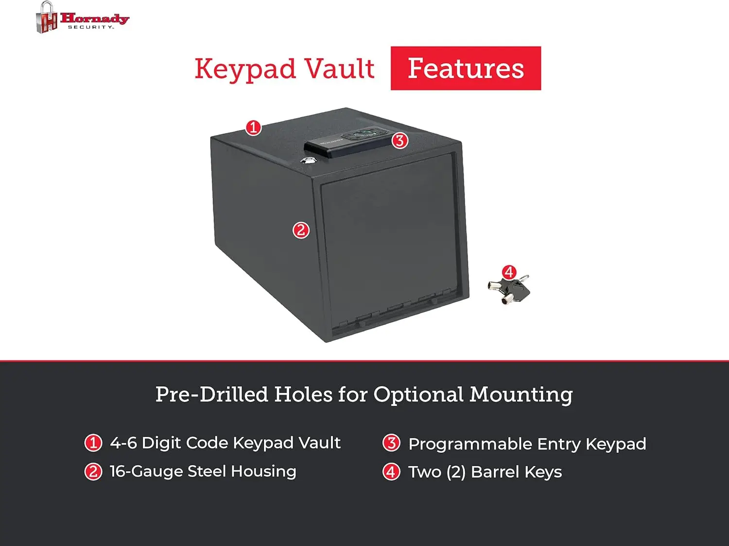 2 Handgun Vault Safe with Keypad Entry – Secure Your Firearms and Valuables – 4-6 Keypad Entry, Interior Light and Backup Keys –
