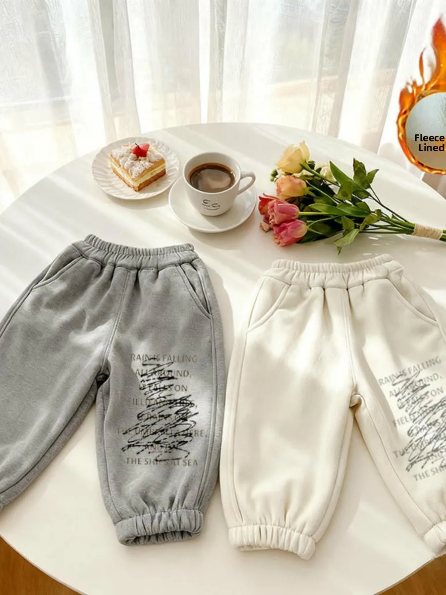 Pantaloni Sportivi Harem per Bambini Thiened Fce, Caldi e Alla Moda con Scritte, per Ragazzi e Ragazze, Pantaloni Casual Autunno Inverno