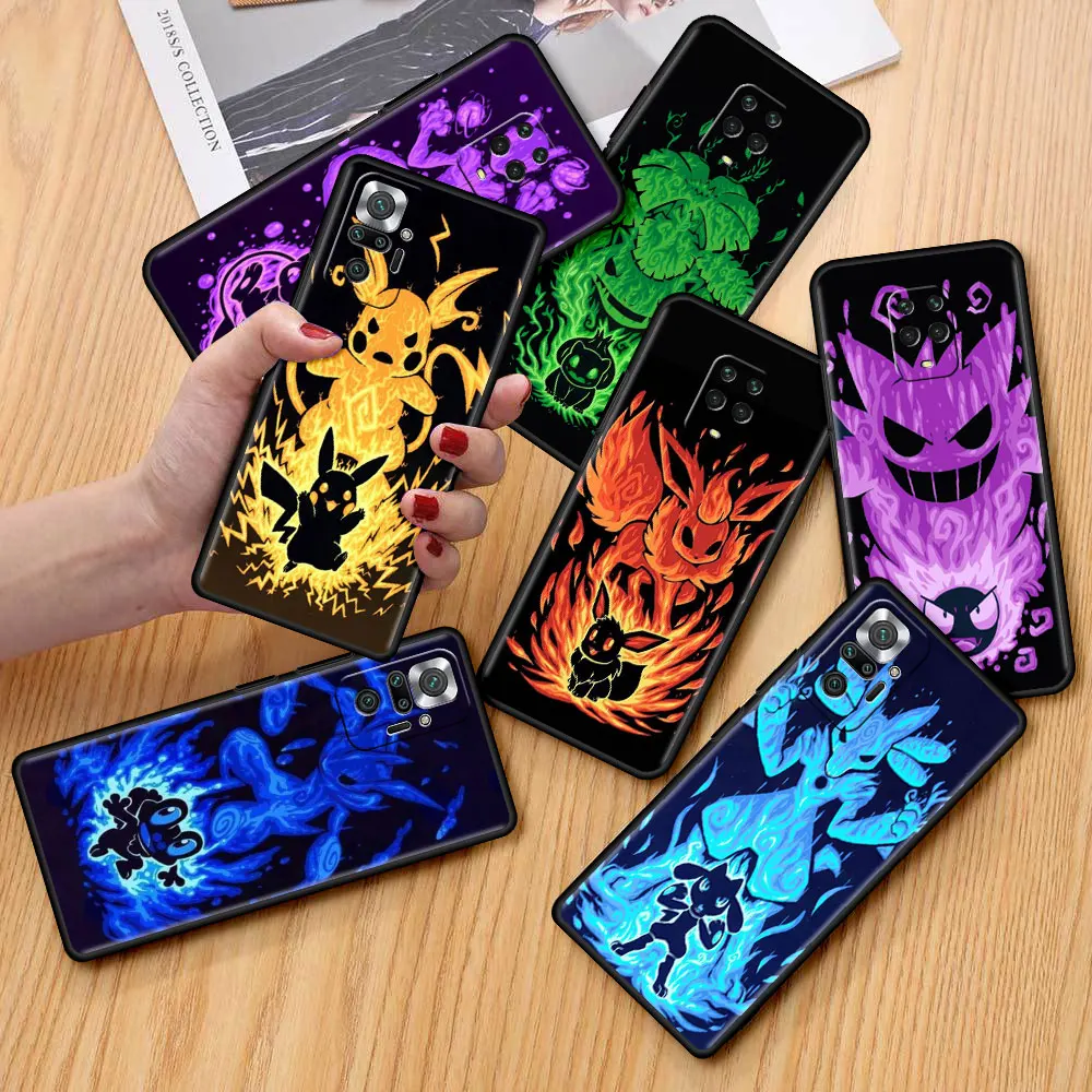 Pokemon Cool Pikachu Phone Case For Xiaomi Redmi Note 10 9 12 13Pro 11 10S 9S K40 9A 9C 9T 8 8T Silicone Cover Black Soft Funda