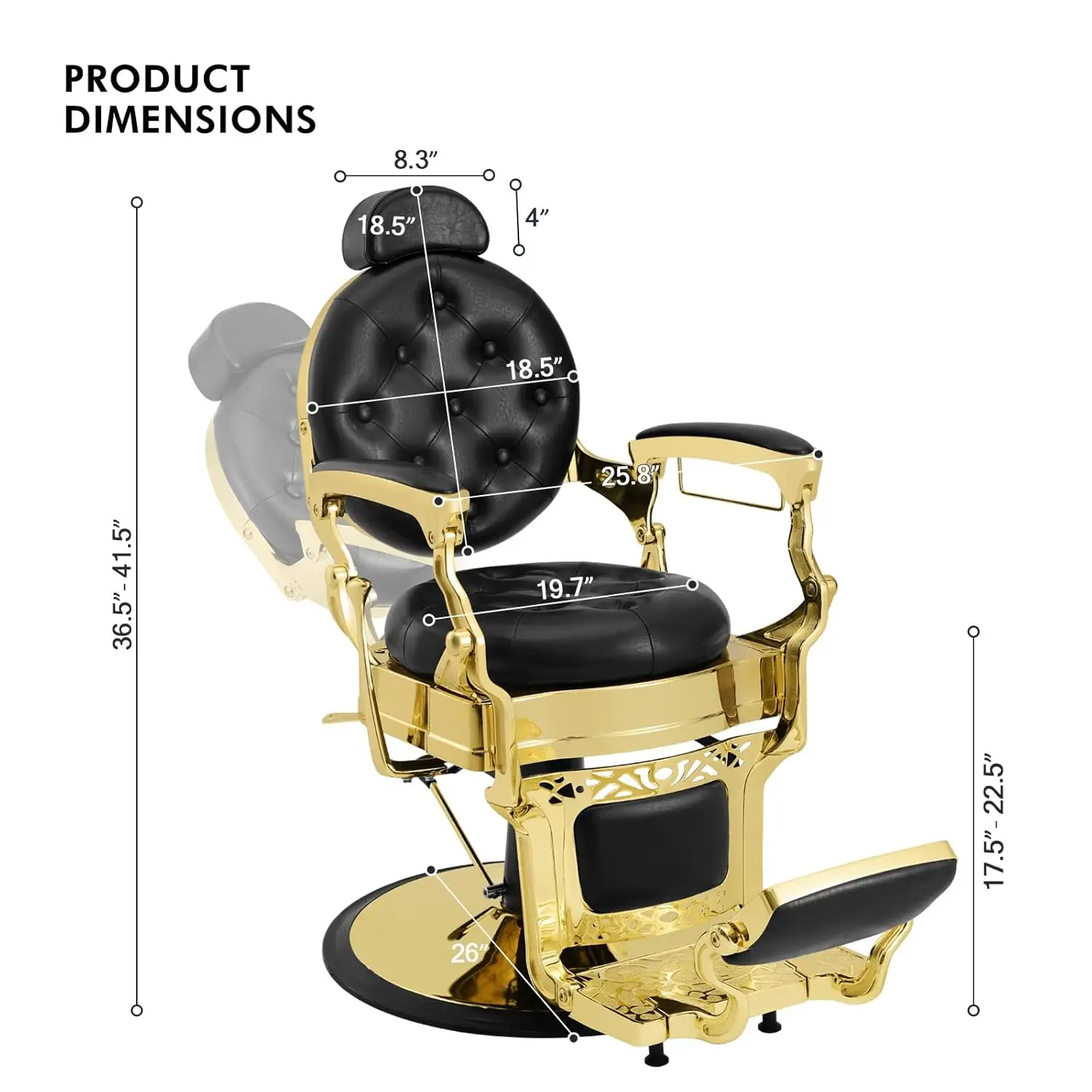 Sillón de Barbería Retro, Resistente, Silla de Salón Vintage, Reclinable Hidráulica, Equipo de Estilismo para Spa y Belleza, Redondeado, Personalizado