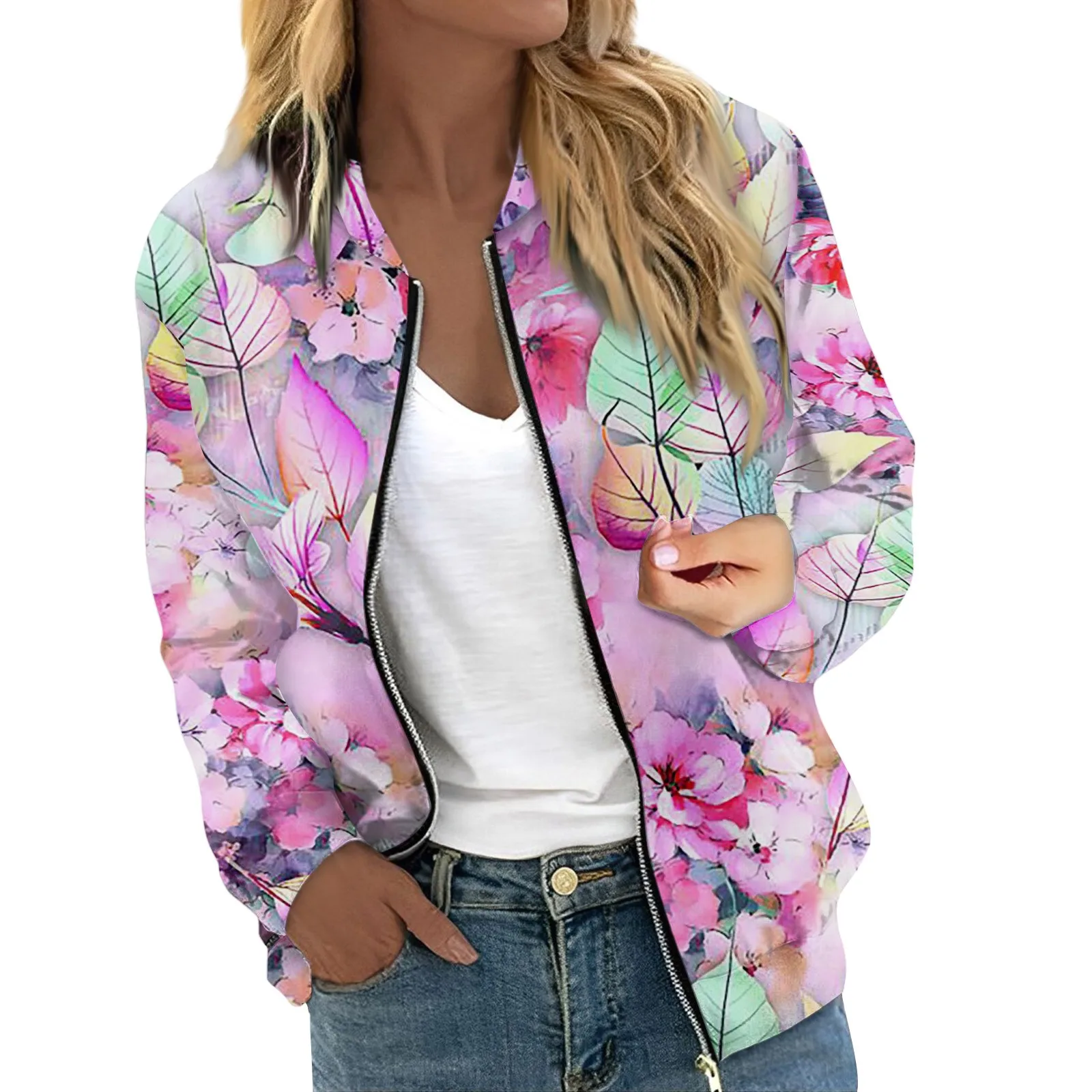 

Women's Jackets Spring Autumn New Fashion Retro Long Sleeve Coat 2024 Casual Zipper Cardigan Floral Print Ladies Jackets