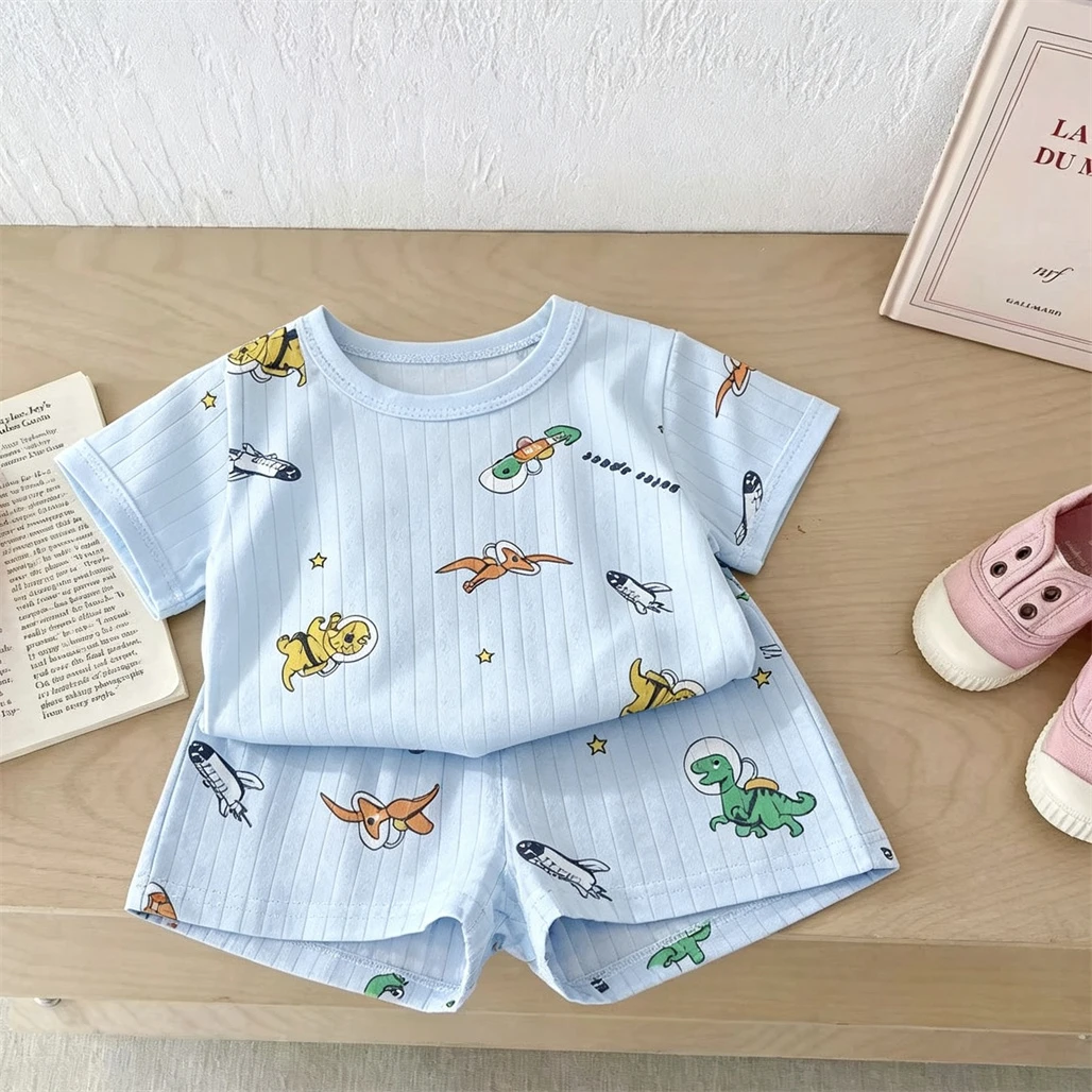 Children's Fashion Home Clothes Summer Casual Loose Short-sleeeved Suits Round Neck Tees All-match Shorts Boys Cute Outfits